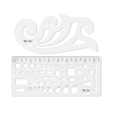 Imagem de Mr. Pen - Modelo de desenho geométrico, 2 peças, curva francesa, modelo de plástico, estênceis de forma, estênceis geométricos