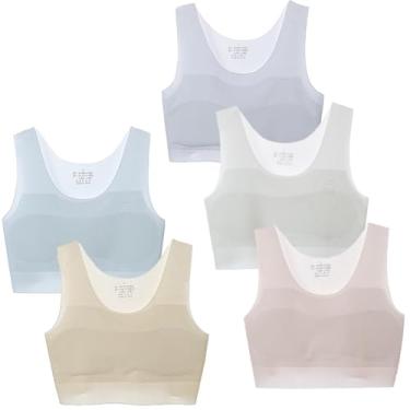 Imagem de XiHSiHan Sutiãs para meninas sem costura Cami Bralettes Esportes Colete Sólido Sutiã Sem Acolchoado, Pacote com 5, 12-14 Anos