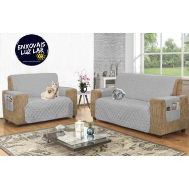 Imagem de Protetor Sofá 3 e 2 lugares Micropercal - Cinza Claro J* - Enxovais Lu