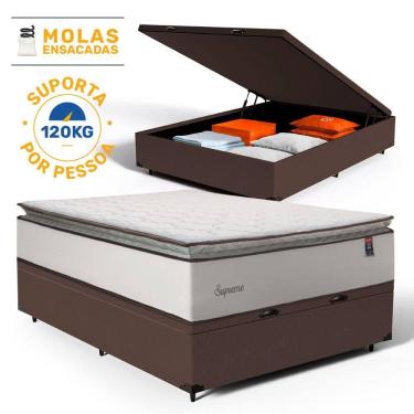Imagem de Cama Box Baú com Colchão de Molas Ensacadas Pillow Top Supreme Lux Casal 138cm