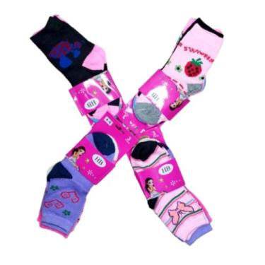 Imagem de Kit 12 Pares Meias Bebê Infantil Juvenil Feminina Menina Cano Curto/Lo