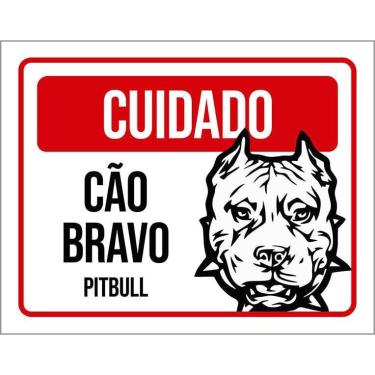 Imagem de Placa Cuidado Cão Cachorro Bravo Pitbull 36X46