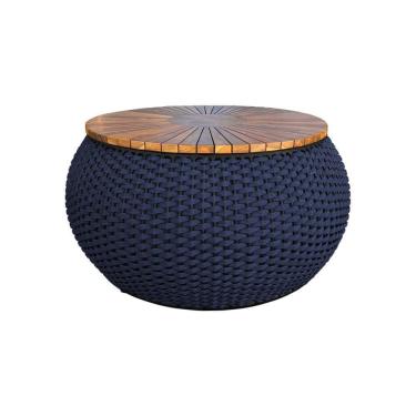 Imagem de Mesa De Centro Barril Alumínio Corda Náutica Azul Marinho - Azul