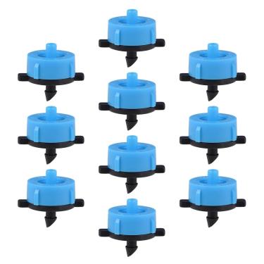 Imagem de Uxcell Emissor de pressão compensador 4GPH 16L/H para irrigação de gotejamento de gramado de jardim com conector de mangueira de farol plástico preto azul 15 peças