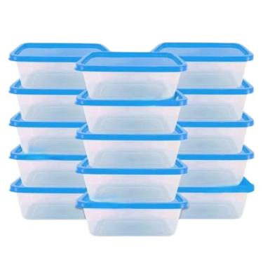 Imagem de Jogo 10 Potes 500ml Transparente Marmita Fitness Organizador Microondas Freezer (AZUL, 6pcs)