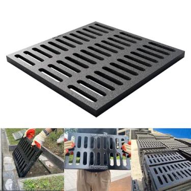 Imagem de TIDFOLGHTTHOR Grelha De Drenagem Ferro Fundido, Tampa Externa Resistente 28 * Pol., Canal Classe B125, Esgoto Metal, Quadrada Preta Para Piso Concreto, Quintal, Calçada E Garagem.