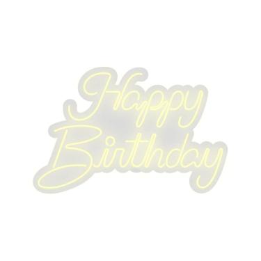 Imagem de Neon Led Em Acrílico Happy Birthday Branco Quente 0,63X0,41