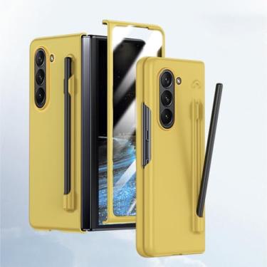 Imagem de HOULEE Capa para Samsung Galaxy Z Fold 5 com caneta S e protetor de tela, capa de telefone amigável para a pele com suporte para S Pen carregamento sem fio, capa protetora completa para PC para Galaxy