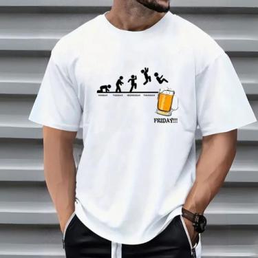 Imagem de Camiseta Oversized Masculina Estampa Clássica Cerveja Corte Largo Conf