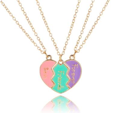 Imagem de Colares Best Friend Forever para 3 pontos combinando para melhores amigas, presentes de aniversário para mulheres, presente de amizade, de longa distância, para amigos, peça de quebra-cabeça para