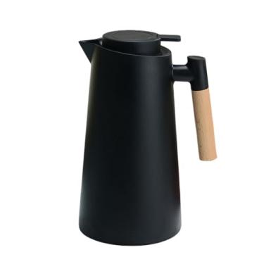 Imagem de Garrafa Térmica De Água 1000ml Com Termômetro Digital LED Para Chás Café Cabo Em Madeira Design Elegante(T-preto)