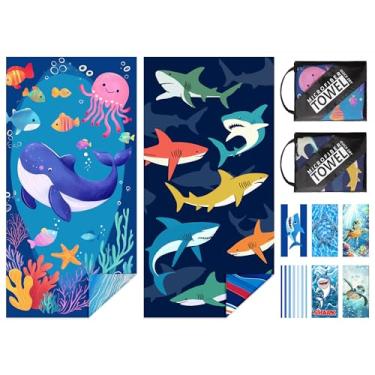 Imagem de NIBESSER Pacote com 2 toalhas de praia infantis para meninas e meninos 76,2 cm x 152,4 cm toalhas de banho de microfibra de secagem rápida sem areia leves e absorventes toalhas de banho de viagem para