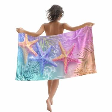 Imagem de Toalha de praia oceano verão 76,2 cm x 152,4 cm folhas de palmeira estrela do mar gradiente sonhador secagem rápida sem areia toalhas de piscina macias e absorventes toalhas compactas acessórios de