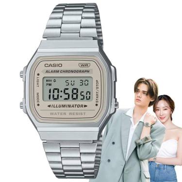Imagem de Relógio de Pulso Casio Feminino Masculino Digital Aço Inóx Vintage Resistente Água Quadrado Pequeno Casual Prata A168WA-8AYDF