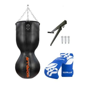 Imagem de Kit Completo Saco De Pancada Oito Profissional + Luva Bate Saco + Suporte Parede Aço Zincado Gorilla (Azul)