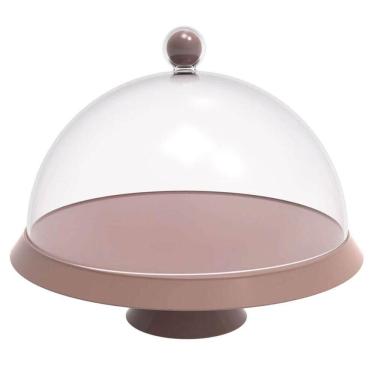 Imagem de Porta Bolo 30cm com Cúpula e Pé Bubble Crippa Amêndoa Tortas