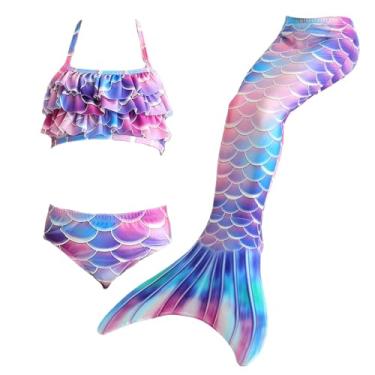 Imagem de LVTFCO Vestido cauda de sereia cauda de peixe vestido de princesa 3 peças fantasia cosplay de verão, roxo-110
