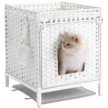 Imagem de SETVSON Caixa De Areia Para Gatos, Móvel Escondida Com Pés Elevados Metal, Casinha Gato Vime Feita À Mão Tapete Areia, Q