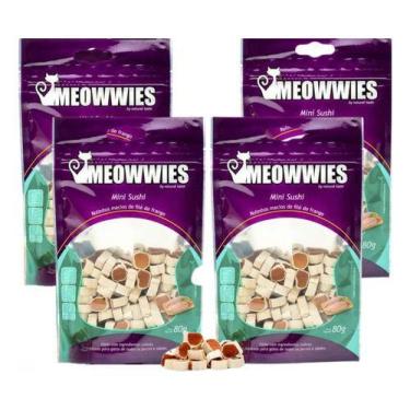 Imagem de 4 Petiscos Meowwies NaturalSushi Gatos Enroladinho Frango