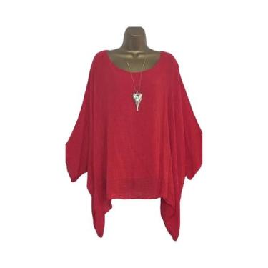 Imagem de Blusa Feminina Solta com Manga Morcego 3/4 - Gola Redonda, Casual e El