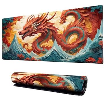 Imagem de Mouse Pad Gamer Dragão Paper cut Speed Extra Grande Profissional 90x40 80x30 x3mm Bordas Costuradas e Base Emborrachada e Antiderrapante