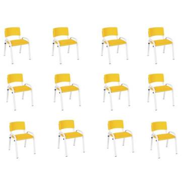 Imagem de Kit 12 Cadeira Iso Infantil Creche, Escola Base Branco Amarelo - LAURA
