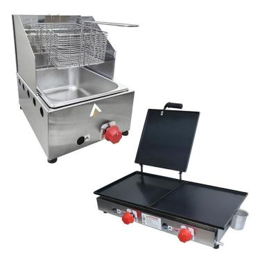 Imagem de Kit Lanchonete Chapa 60cm Com Prensa E Fritadeira Profissional 1 Cuba Alcamar