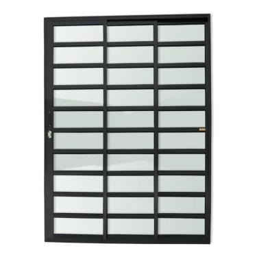 Imagem de Porta De Correr Com Travessas 3 Folhas 1/3 Super Vidro Liso 210cm X 120cm Brimak Preto