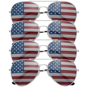 Imagem de Pacote com 4 Óculos de sol aviador masculinos grandes com a bandeira americana