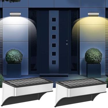 Imagem de Luzes de cerca super brilhantes, luzes solares de parede ao ar livre à prova d'água 8 modos branco quente e frio, RGB, luzes solares de deck para quintal, jardim, cerca, parede, grade de deck, escadas