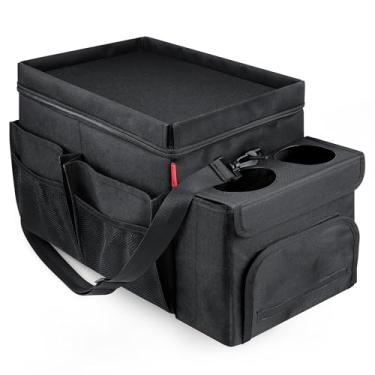 Imagem de INFIVITA Organizador e refrigerador de carro – Exterior de tecido Oxford durável e forro à prova d'água, armazenamento portátil para carro e caixa térmica térmica com divisórias, porta-copos e bolso