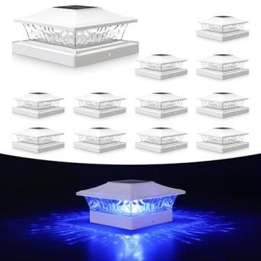 Imagem de VOLISUN Luz solar com tampa de poste 12 unidades brancas: mudança de cor RGB - Luzes de poste de cerca solar ao ar livre à prova d'água para vinil de madeira 4x4 5x5 6x6