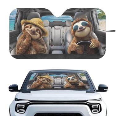 Imagem de Renewold Para-brisa automotivo para-sol portátil auto para-sol janela frontal viseira de sol protetor protetor engraçado bicho preguiça condução apto para tamanho médio grande Sedan Van SUV caminhão