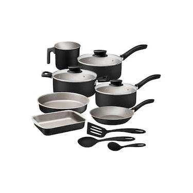 Imagem de Jogo de Panelas Tramontina Linz 10 Peças Starflon Max Tampas de Vidro Preto