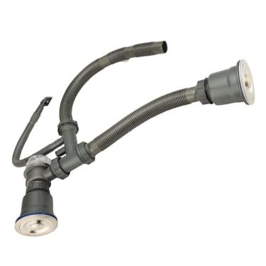 Imagem de Luqeeg Kit de drenagem de pia dupla, kit de drenagem de pia de cozinha, tubo de tigela dupla, montagem flexível para filtro de água e lava-louças
