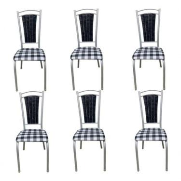 Imagem de Kit 6 Cadeiras Branca Cozinha Aço Tubolar Confortável Jantar Xadrez - 
