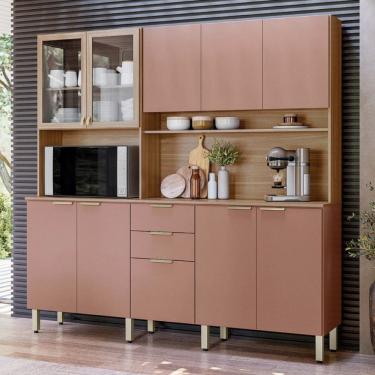 Imagem de Cozinha Compacta Pitanga 10 Portas 2 Gavetas Amêndola Touch/Marsala - Pnr Móveis