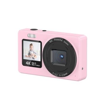 Imagem de Serounder Câmera Digital 4K, Câmera de Vídeo de Tela Dupla Com 48MP Com Tela de 48MP Com Fotografia de Viagem de 2,4 Polegadas de 18x para Fotografia de Viagem Portátil (Pinkish)
