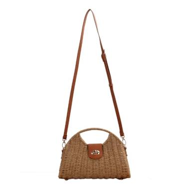 Imagem de SHAREYOIU Bolsa tiracolo de tecido de corda de papel fashion fofa, Camelo, Boho