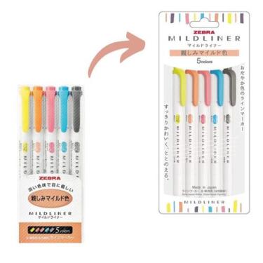 Imagem de Caneta Marca Texto Zebra Mildliner Ponta Dupla 5 Cores Pastel Grifar e