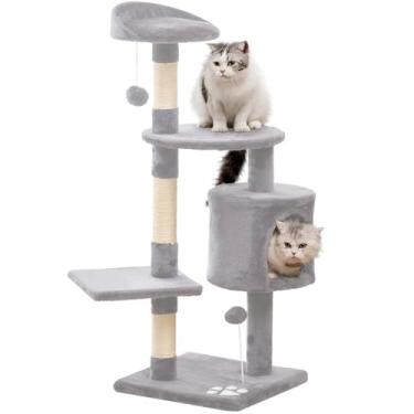 Imagem de Arranhador De Gato Torre Casinha 5 Andares Luxuoso Brinquedo Poste Sisal Cama Toca Grande(Cinza Claro)