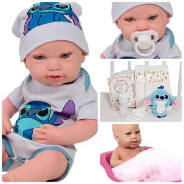 Imagem de Boneca Reborn Larinha 43cm Pode Dar Banho Kit Roupa Stitch - Cegonha R
