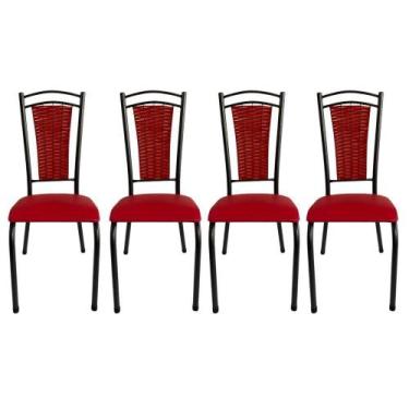 Imagem de Kit 4 Cadeira Paris De Cozinha Tubular Preto Aço Estofada Encosto Junc