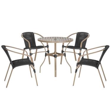 Imagem de 04 Cadeiras Floripa E Mesa Roma 80cm Fendi Trama Preto