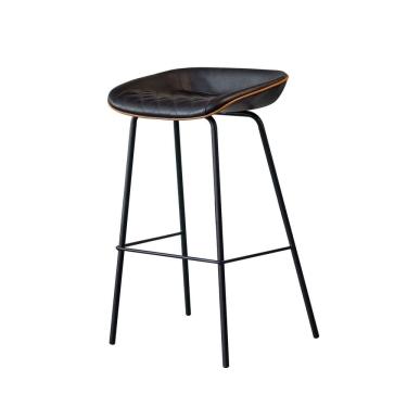 Imagem de Cadeira Banqueta Alta Com Assento Estofado em Couro Preto Leather - EdeCasaMoveis