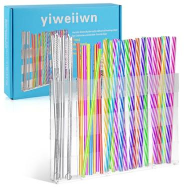 Imagem de Suporte de canudo acrílico com fita dupla face, organizador de canudo de armário, dispensador de canudos, adequado para armários e bancadas de cozinha (transparente)