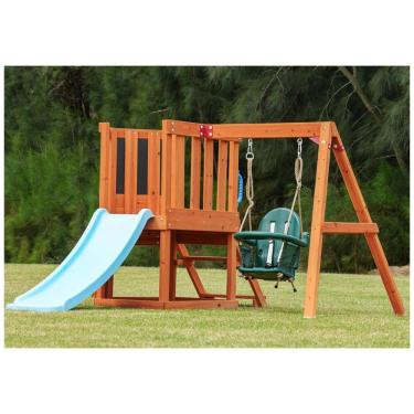 Imagem de Playground Infantil de Madeira Cedro com Mesa ao Ar Livre, Escorregador, Balanço para Bebês e Parede de Escalada, DOLPHIN PLAYGROUND T,
