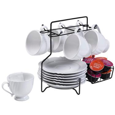 Imagem de Suporte para Xícaras Pires e Cápsulas Café Utimil Preto com 6 Ganchos 25x19x29,5cm