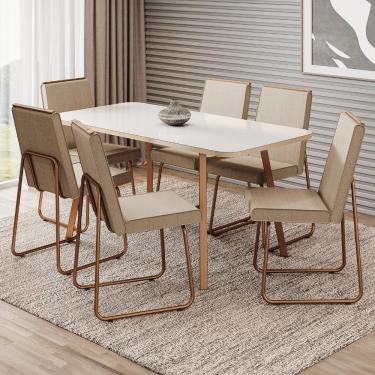 Imagem de Conjunto Sala de Jantar 6 Cadeiras Cilícia Carraro Gelo e Rosê