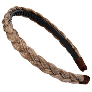 Imagem de DIGUAN Faixa de cabelo sintético estreito de 1,5 cm de largura, trança com dentes, acessórios para mulheres e meninas (loiro caramelo)